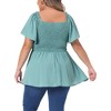 Agnes Orinda Women's Plus Size Square Neck Short Sleeve Ruffle Hem Shirred Casual Blouse - 4 of 4