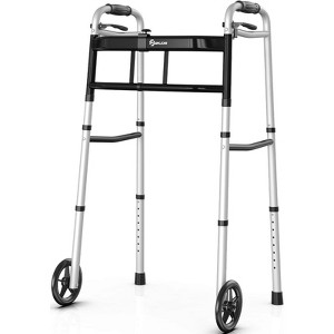 Folding Walkers for Seniors with 2 Skis and 5" Wheels, Front Wheel Walker, Aluminum Lightweight Walkers, Height Adjustable Standard Walker for Elderly - 1 of 4