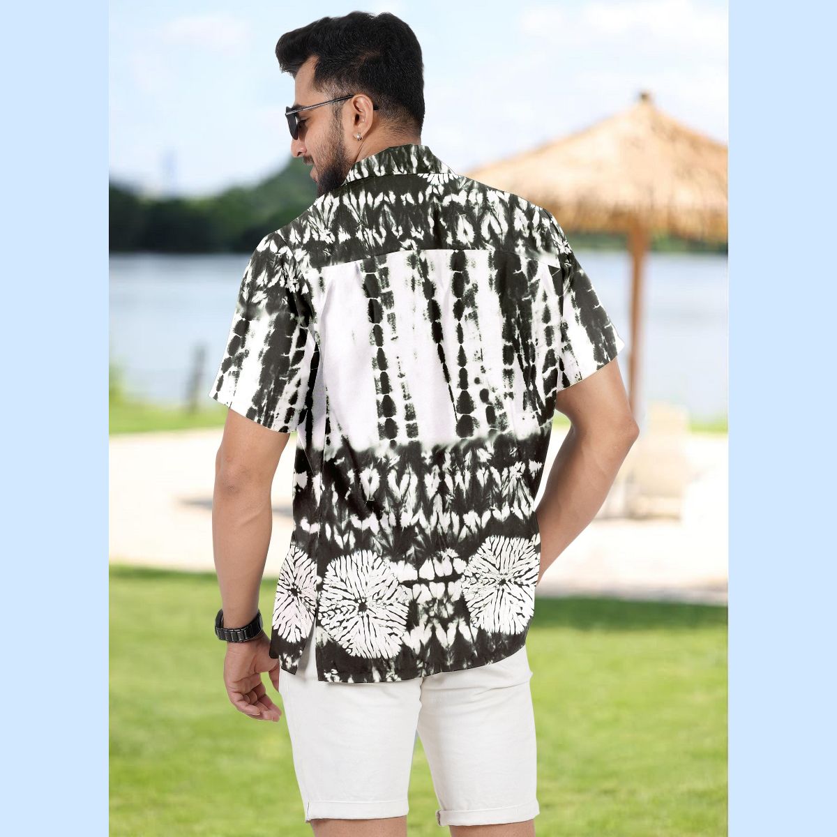LA LEELA Men's Hawaiian Shirt Tops Summer 3X-Large Black Tie Dye - thumbnail 4