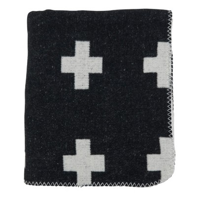 Black and White Reversible Geometric Throw Blanket, 50x60 inches