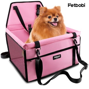 Petbobi Dog Car Booster Seat for Cat Holiday Gift Pet Bag Portable and Breathable with Seat Belt with Clip on Leash and Storage Pocket, Pink - 1 of 4