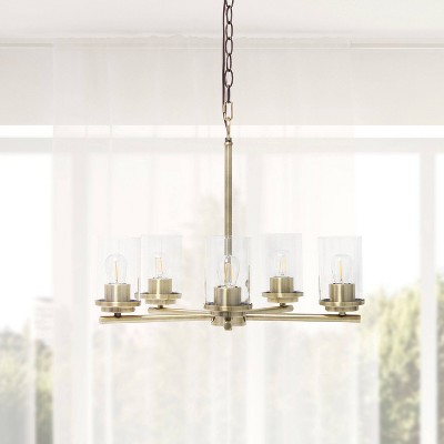 Elegant Antique Brass 5-Light Pendant with Clear Glass Shades