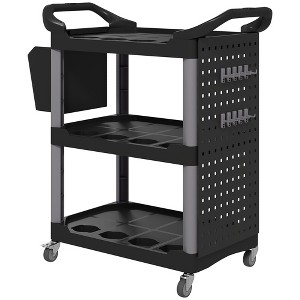 3-Tier Rolling Tool Cart, 200 LBS Capacity Plastic Utility Cart with Side Shelf and Bucket - 1 of 4