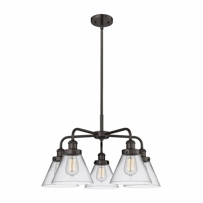 Cone - 5 Light Stem Hung Chandelier In Art Deco Style-15 Inches Tall and 25.75 Inches Wide