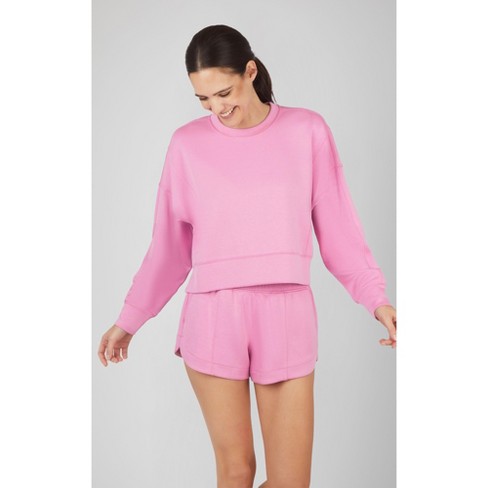 Scuba Zuri Cropped Crew Pullover Sweatshirt and Scuba Zuri Drawstring Short Set Cyclamen Small