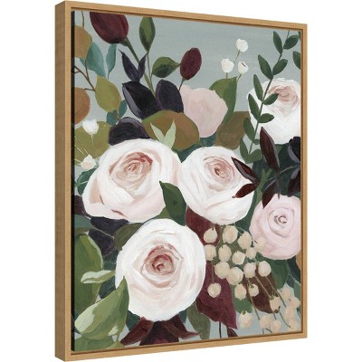 16" x 20" Pink and Green Floral Framed Canvas Wall Art