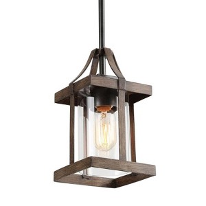 LNC Mocha 1-Lights 5.5" Farmhouse Square Kitchen Island Pendant  Lights, Antique Brown and Brushed Black with Clear Glass Shade - 1 of 4