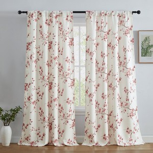 HLC.ME Jasmine Floral Patterned Window Rod Pocket Curtains - Light Blocking Darkening Window Panels, Set of 2 - 1 of 4