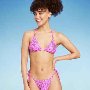 Women's Mini O-Ring Triangle Bikini Top - Wild Fable™ Pink/Silver Paisley Print - 1 of 4