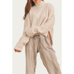 Women's OVERSIZED RIBBED TURTLENECK SWEATER - Sadie & Sage - 1 of 2