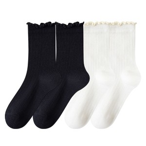 Anna-Kaci Women's 4-Pair Pack Soft Ribbed Ankle Socks with Ruffled Edge Trim Lightweight Knit Design in Multiple Color Combinations - 1 of 4