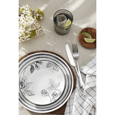 Gray and White Floral Porcelain 12-Piece Dinnerware Set