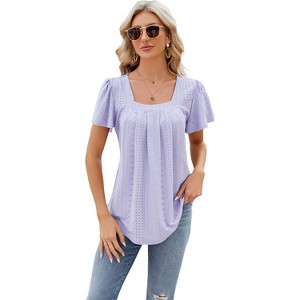 Womens Casual Shirts Loose T Shirts Basic Short Sleeve Crewneck Trendy Tops Cute Clothes Blouse - 1 of 4