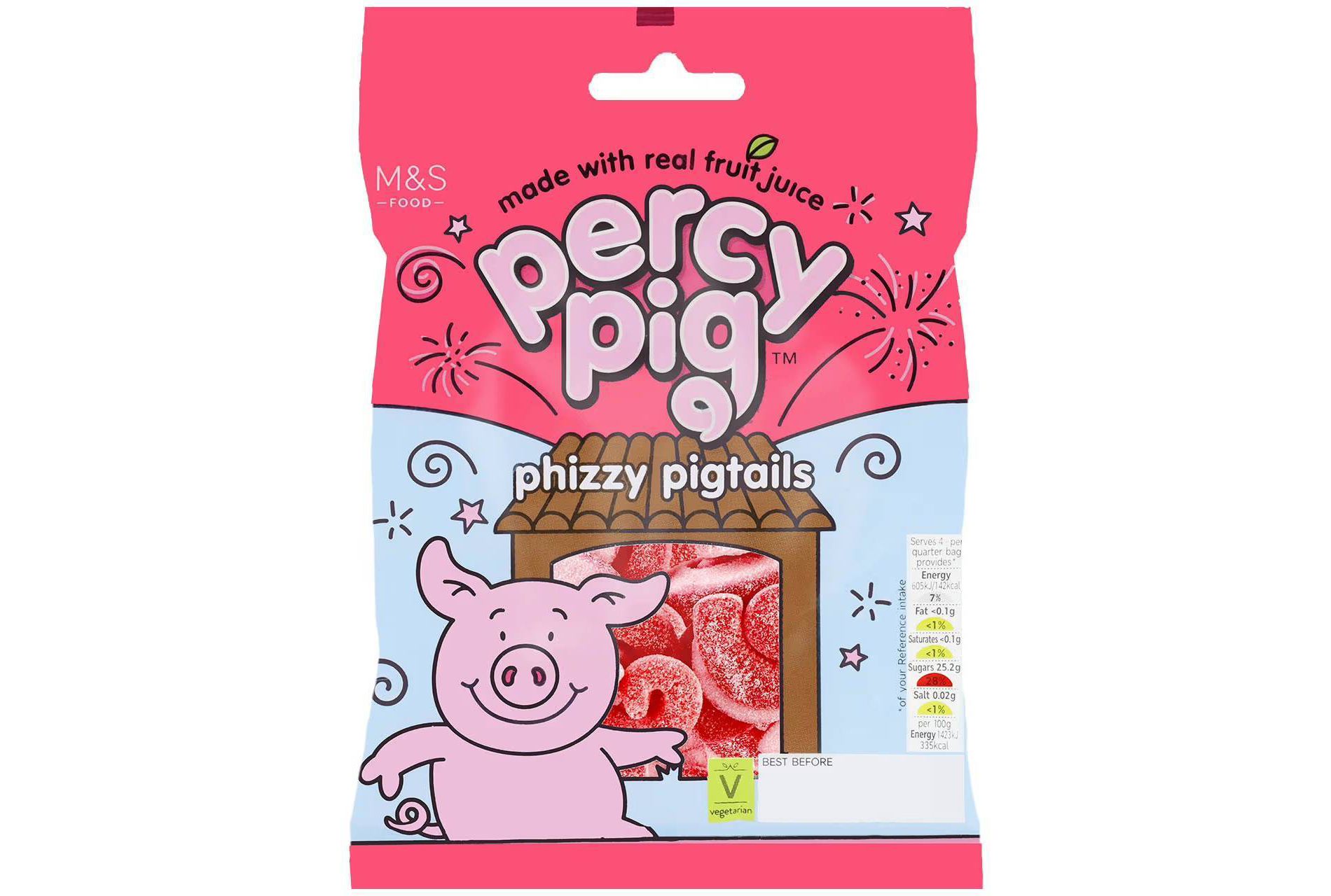 M&S Percy Pig Phizzy Pigtails Candy - 6oz