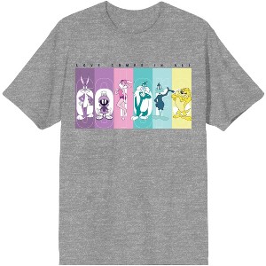 Looney Tunes Love Comes In All Colors Women's Heather Gray Graphic Tee - 1 of 2