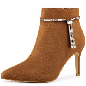 Allegra K Women's Bling Rhinestone Pointed Toe Stiletto Heels Ankle Boots - 1 of 4