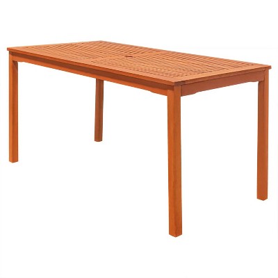 59'' Reddish Brown Rectangular Coastal Wood Patio Dining Table for 6 Seaters