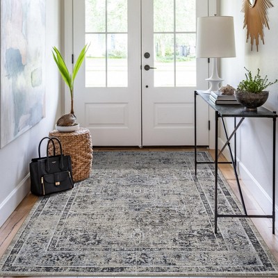 coucheta Washable Area Rug, Vintage Distressed Hallway Floor Carpet, Non-Slip Non-Shedding Soft Bedside Rug, Low Pile Foldable Print Rug