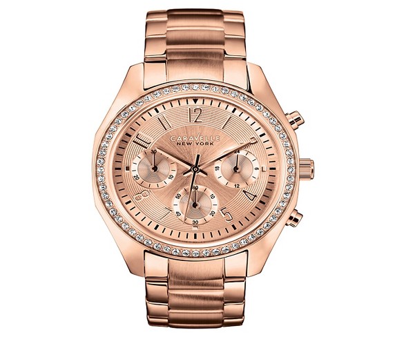 Caravelle New York by Bulova Women's Chronograph Rose Gold-Tone Stainless Steel Bracelet Watch - 44L117