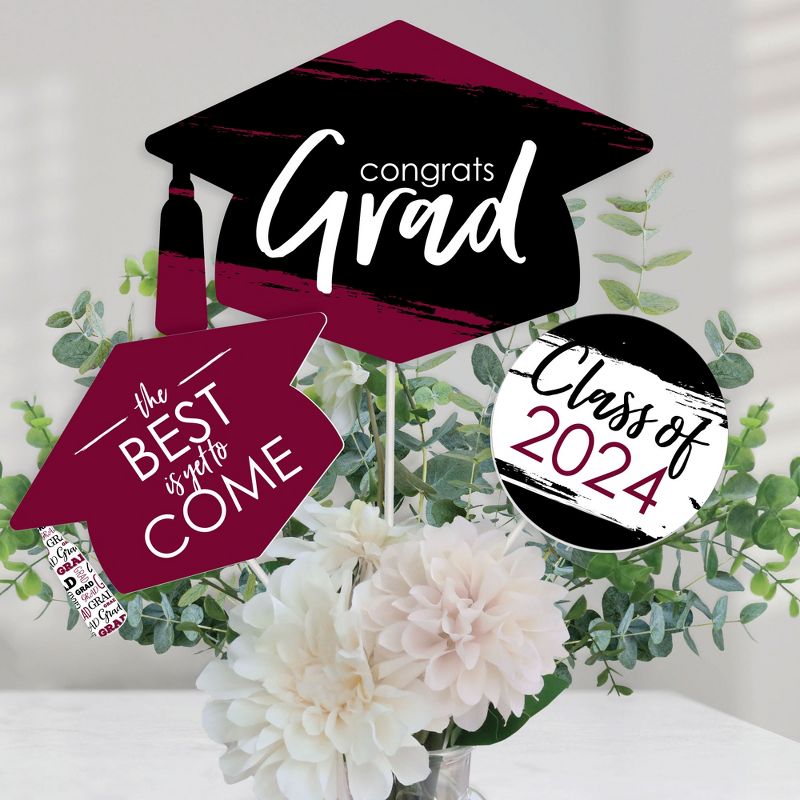 Big Dot of Happiness Maroon 2024 Graduation Party Centerpiece Sticks - Table Toppers - Set of 15, 1 of 9