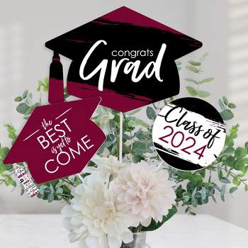 Big Dot of Happiness Maroon 2024 Graduation Party Centerpiece Sticks - Table Toppers - Set of 15