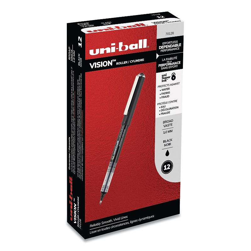 uni-ball VISION Roller Ball Pen Stick Bold 1 mm Black Ink Black Barrel Dozen 70128, 2 of 10