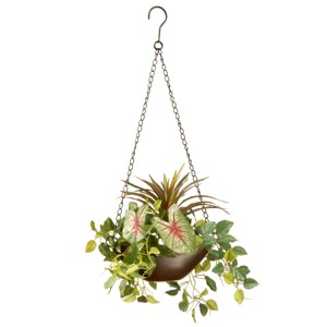 9" Artificial Assorted Greens Hanging Basket - National Tree Company - 1 of 4