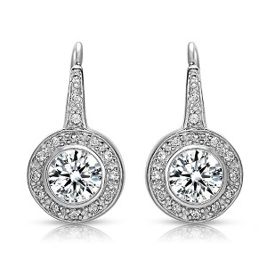 Sophisticated Halo Dangle Earrings with Bezel-Set Round Cubic Zirconia for a Timeless and Dazzling Appeal - 1 of 3
