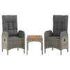 vidaXL 3 Piece Patio Lounge Set with Cushions Gray Poly Rattan - 2 of 4