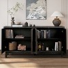 VYNXARIA Mid-Century Sideboard Buffet Cabinet £¬60" Kitchen Storage Solution with Solid Wood Legs, Featuring Brown Doors and a Sleek Black Frame - 3 of 4