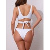 INSPIRE CHIC Women's Wide Strap O Ring Deep V Neck Bikini Sets, Tie Back Strappy Top Triangle Bottom Swimwear Suits 1 Set - 3 of 4