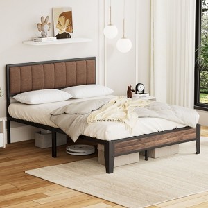 Lusimo Full Metal Platform Bed Frame with Fabric Upholstered Headboard Easy Assembly - 1 of 4