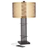 Possini Euro Design Deborah Modern Mid Century Table Lamp 30" Tall Black with USB Charging Port Gold Metal Double Drum Shades for Living Room Desk