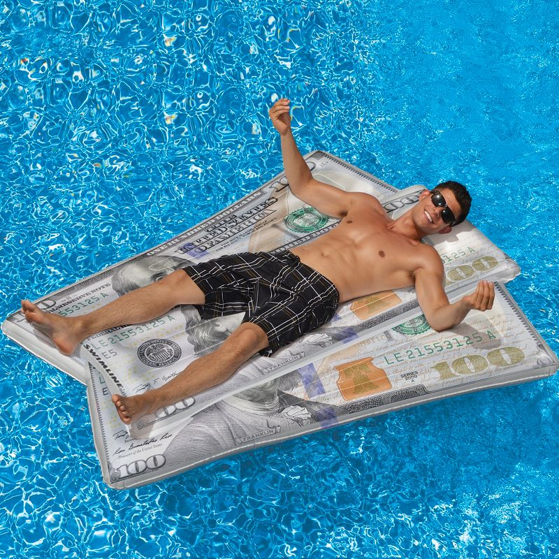 Swimline 84" Inflatable Benjamin Franklin Money Lounge Pool Float - White, 1 of 4
