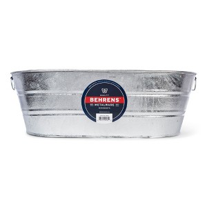 Behrens 16 Gallon Round Galvanized Weatherproof Steel Tub with Wire Handle and Offset Bottom for Indoor Home and Outdoor Garden Use, Silver - 1 of 4