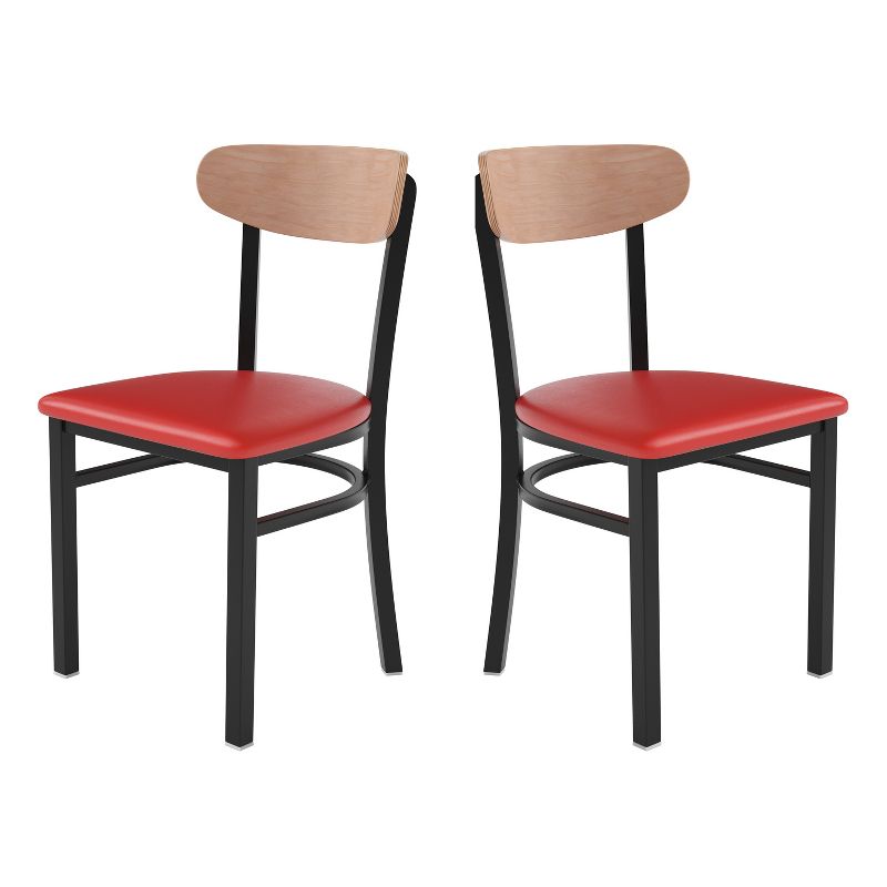 Flash Furniture Wright Set of 2 Commercial Grade Dining Chairs with 500 LB. Capacity Steel Frame, Solid Wood Seat, and Boomerang Back, 1 of 13