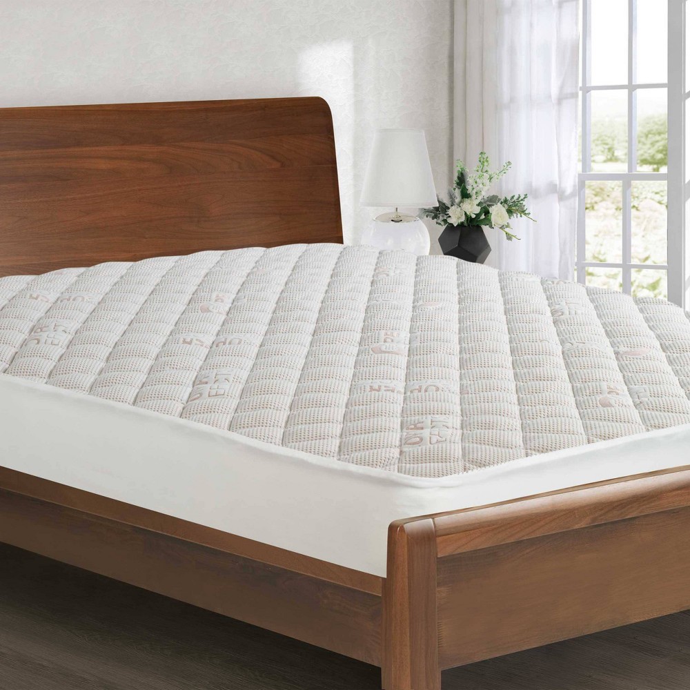 All In One Full Copper Effects Fitted Mattress Pad: Polyester Knit, Machine Washable, Tumble Dry, 15" Deep Fit