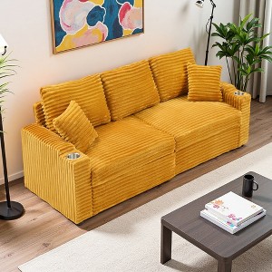 80" Corduroy 2-in-1 Pull-Out Sofa with Recliner & Cup Holder - 1 of 4