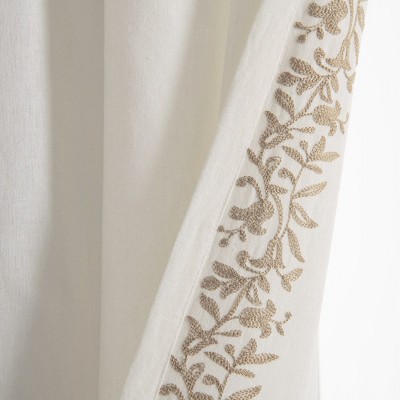 Neutral Linen Embroidery Border Cotton Blend Window Curtain Panel 52"W x 84"L