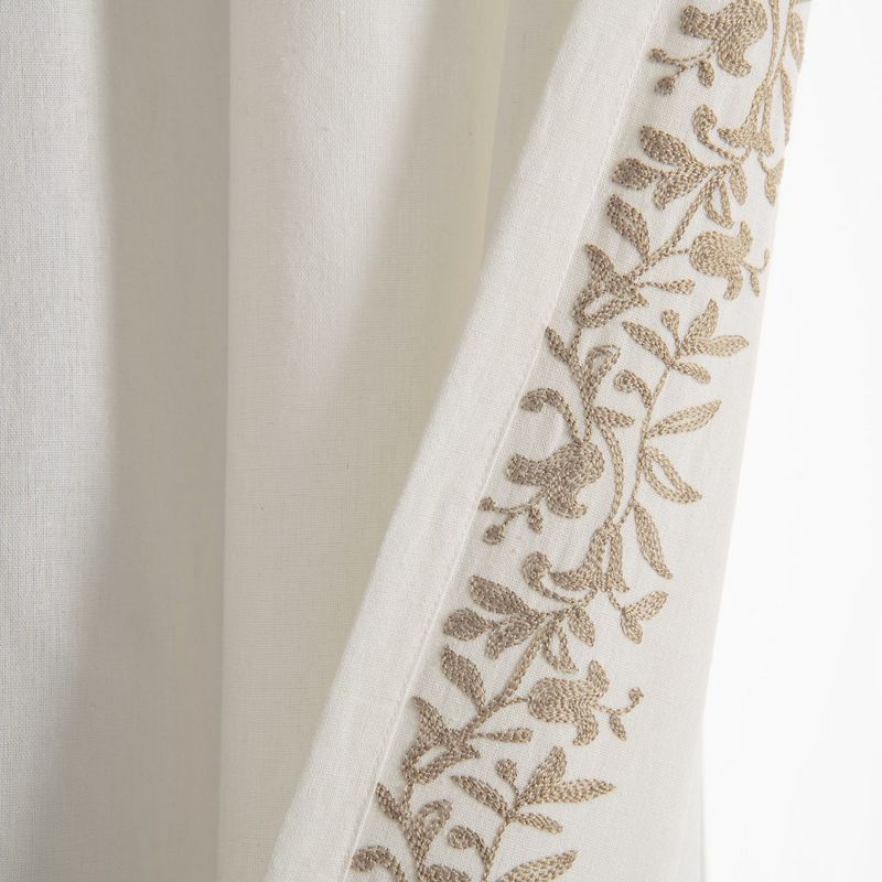 Luxury Modern Flower Linen Like Embroidery Border Window Curtain Panel OffWhite/Neutral Single 52X84, 5 of 7