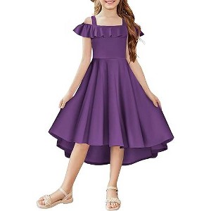 Arshiner Girls Summer Dress Off Shoulder Flutter Sleeve Midi Swing Cassual Formal Dresses with Pocket - 1 of 4