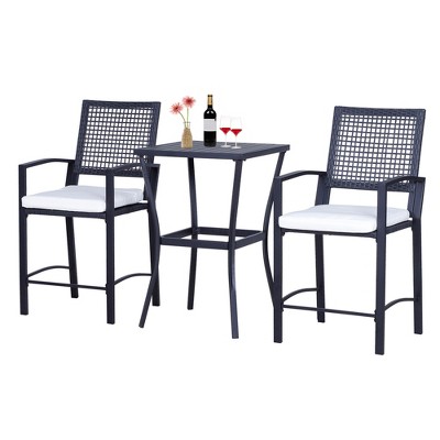 Outsunny Patio Bar Set with 3 PCS Rattan Wicker Furniture Set with Soft Cushion for Poolside Backyard Garden Lawn Porches