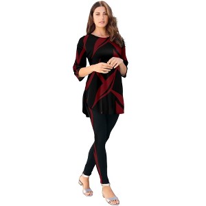 Roaman's Women's Plus Size Printed Side Stripe Legging Set - 1 of 3