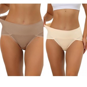 Allegra K Women's Hi-Cut Ribbed High Waist Tummy Control Available in Plus Size Briefs 2 Packs - 1 of 4