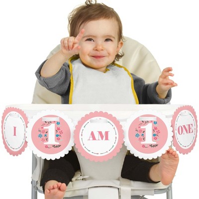 Big Dot of Happiness She's a Wild One 1st Birthday Highchair Decor - I Am One - First Birthday High Chair Banner