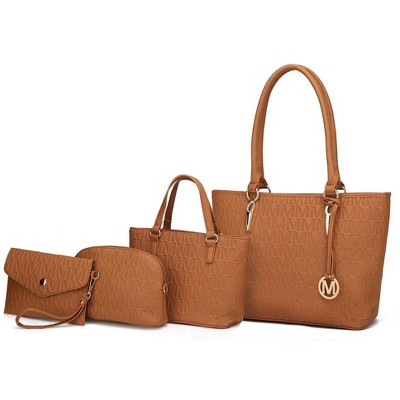 MKF Collection Edelyn Embossed M Signature Vegan Leather Women’s Tote Bag by Mia K – 4 Pcs set