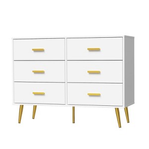 6-Drawer Dresser, Modern Wooden Bedroom Chest of Drawers With Storage Drawers, Farmhouse Style TV Stand for Living Room, Bedroom, Hallway, White - 1 of 4