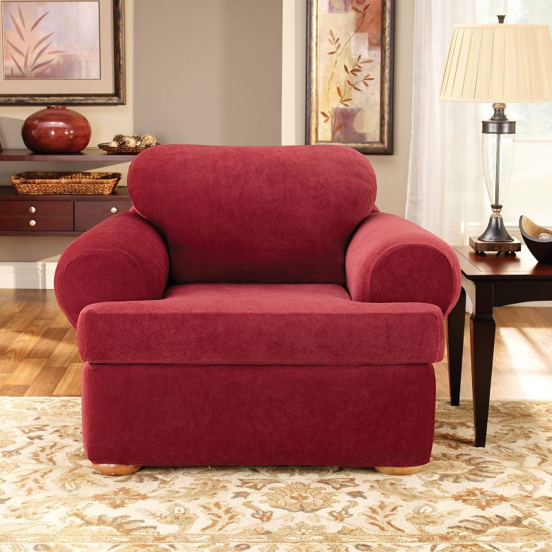 2pc Stretch Pique T Cushion Chair Slipcovers Garnet - Sure Fit, 1 of 5
