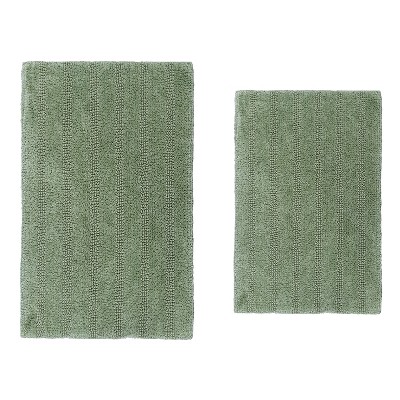 Knightsbridge Stylish And Comfortable Traditional Linear Design 2 PC Cotton Bath Rug Set 20"x30" & 24"x40" Light Blue