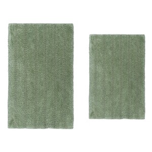 Knightsbridge Stylish And Comfortable Traditional Linear Design 2 PC Cotton Bath Rug Set 20"x30" & 24"x40" Light Blue - 1 of 4